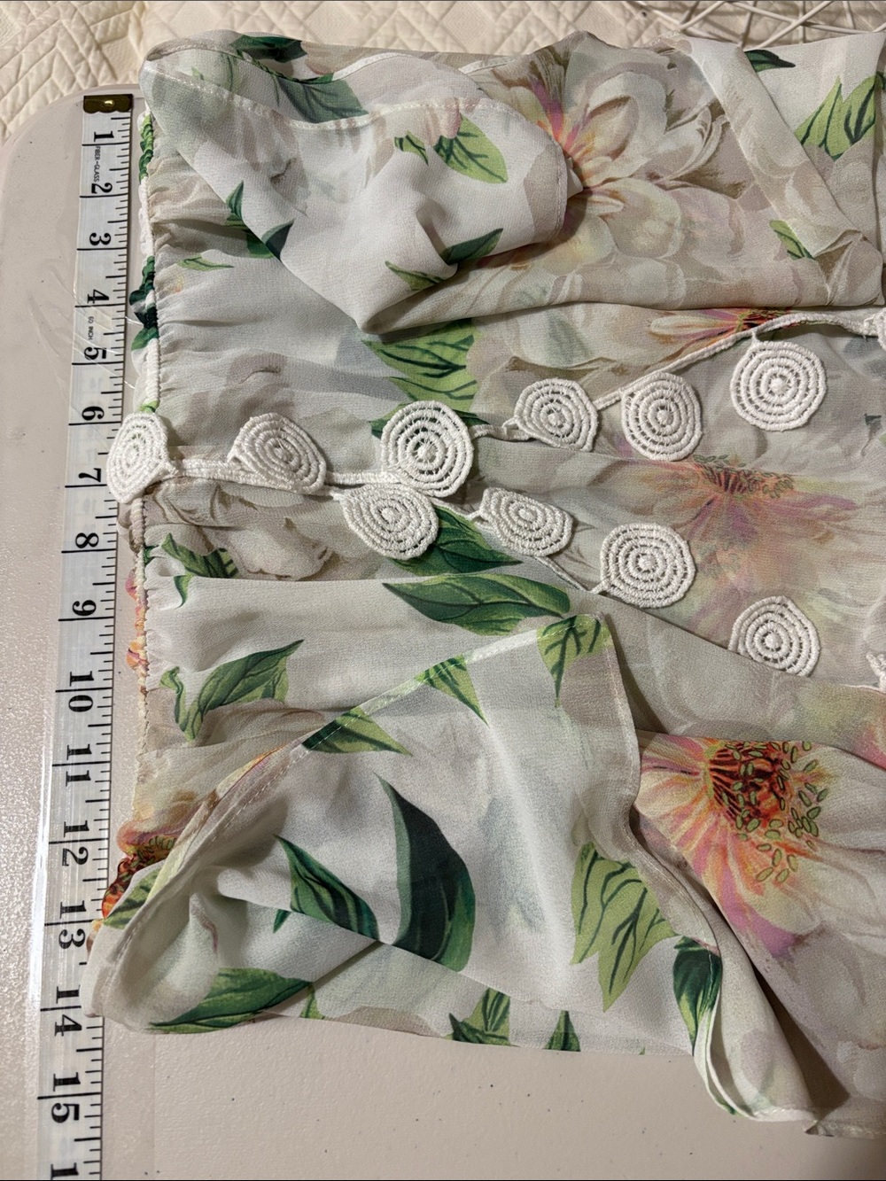 Farm Rio Floral Dress Size Small Dahlia Kimono Sleeve Boho Maxi Sheer Crochet - Picture 13 of 16